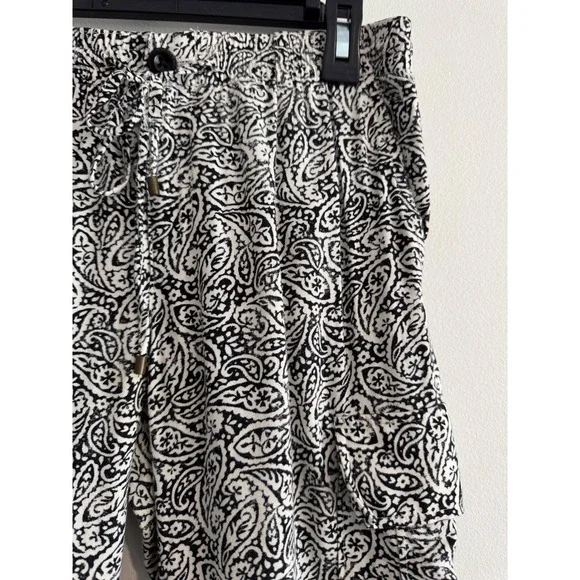 Lauren Ralph Paisley Cargo Joggers Womens 2 Black White Boho Pants Summer Casual - Picture 2 of 4